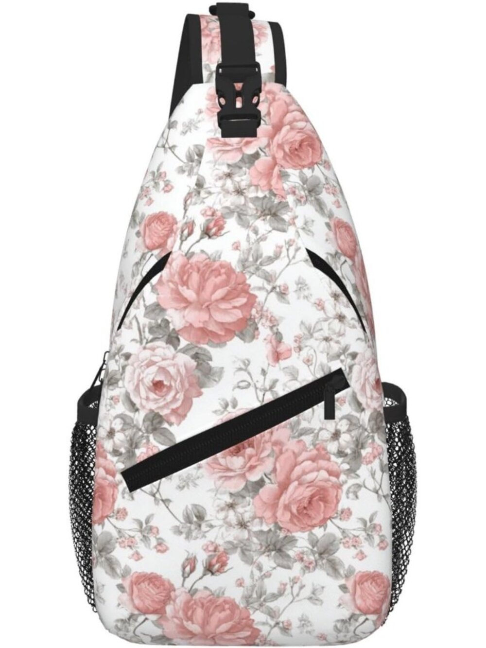 Unisex Pink White Butterfly Sling Backpack Hiking Chest Shoulder Crossbody Bag